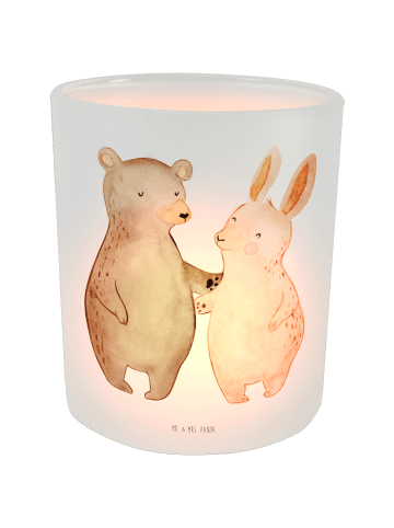 Mr. & Mrs. Panda Glas Windlicht Bär und Hase Umarmen ohne Spruch in Transparent