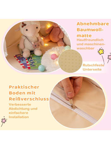 COSTWAY Spielhaus Kinderzelt mit Sternenlichter in Beige