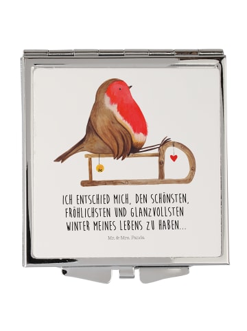 Mr. & Mrs. Panda Handtaschenspiegel quadratisch Rotkehlchen Schl... in Weiß