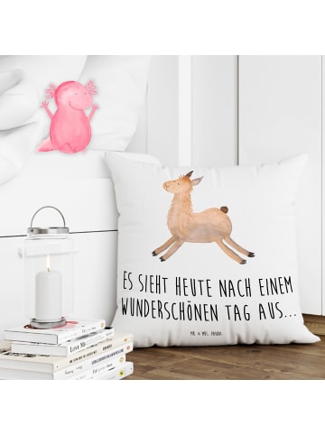 Mr. & Mrs. Panda Kissen Lama Springen mit Spruch in Weiß