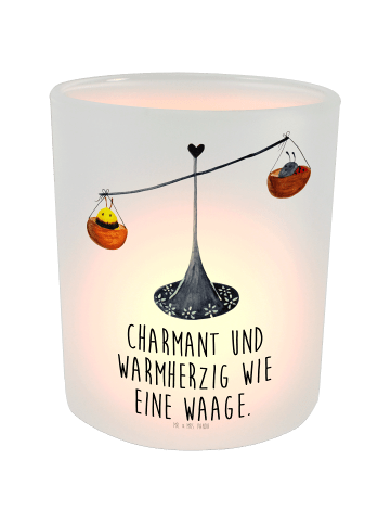 Mr. & Mrs. Panda Glas Teelichthalter Sternzeichen Waage mit Spruch in Transparent
