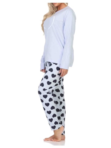 NORMANN Schlafanzug Pyjama langarm Herz Tupfen Punkte - 88007 in hellblau