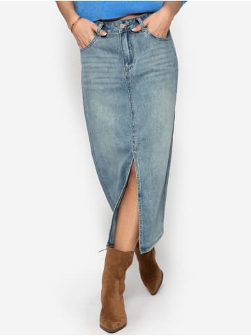 SASSYCLASSY Midi Jeans Rock mit Schlitz in Blau