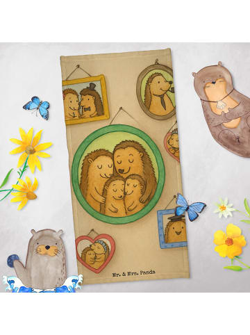 Mr. & Mrs. Panda Saunahandtuch Igel Familie Design ohne Spruch in Blau Pastell