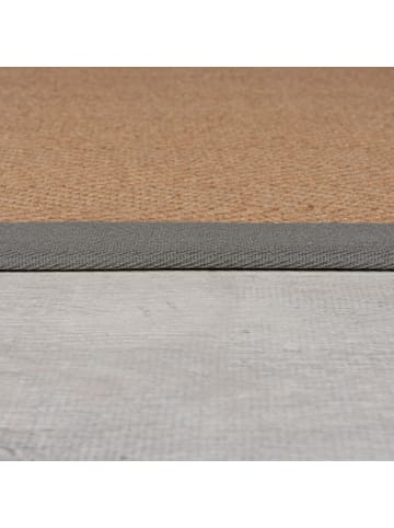 KADIMA DESIGN Jute-Teppich Fischgrätenmuster Bordüre rutschfest Naturfaser in Grau