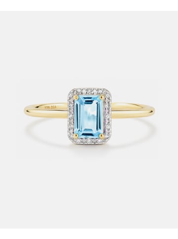 Diamant L'éternel Ring, mit Blautopas, 375 Gelbgold