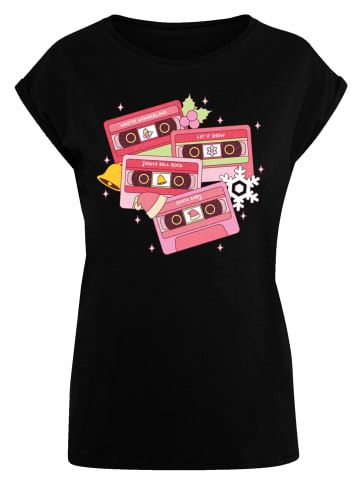 F4NT4STIC Extended Shoulder T-Shirt Weihnachten Retro Song Tapes Pink in schwarz