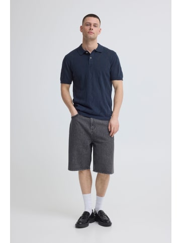BLEND Kurzarm Poloshirt Rundhals Rippbündchen in Blau