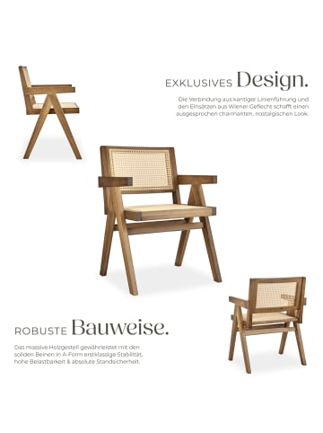 tectake Armlehnstuhl im Boho-Stil, 59 x 56,5 x 82,5 cm, Belastbarkeit 120 kg