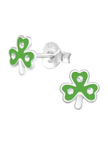 Alexander York Ohrringe, Ohrstecker KLEEBLATT Kristall weiß in 925 Sterling Silber, 2-tlg. in green
