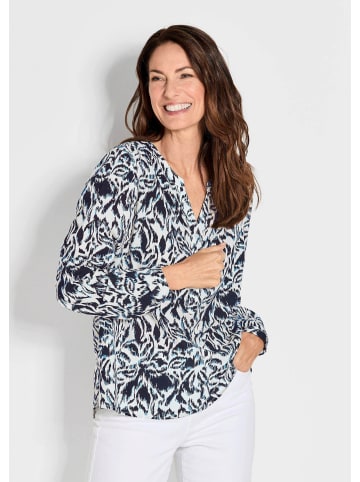 GOLDNER Blusenshirt Florale Druckbluse mit V-Ausschnitt in marine / weiß / gemustert