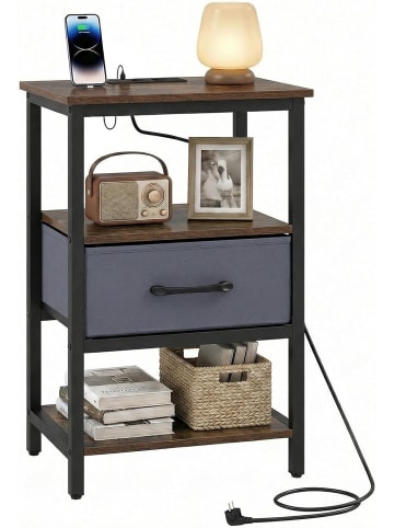 COSTWAY Nachttisch mit Ladestation in Hellbraun