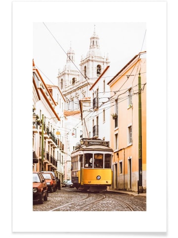 Juniqe Poster "Lisbon Tram" in Cremeweiß & Gelb