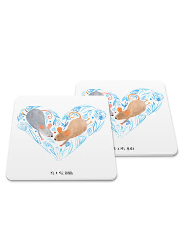 Mr. & Mrs. Panda Untersetzer für Gläser Mäuse Herz ohne Spruch in Weiß