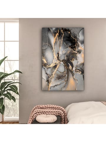 OnlyWow Leinwand Bilder Abstrakte Kunst gold grau