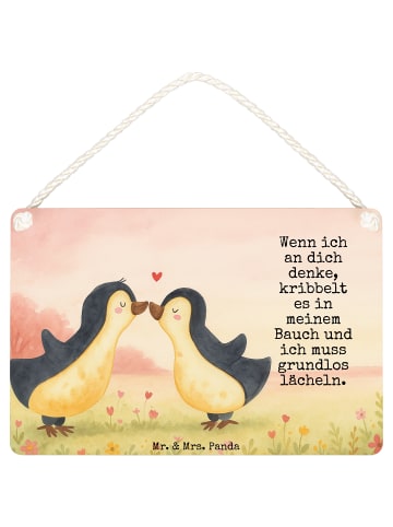 Mr. & Mrs. Panda Schild Pinguine Kuss Design mit Spruch in Weiß