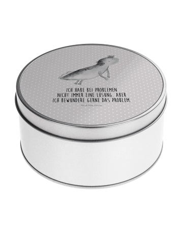 Mr. & Mrs. Panda Blechdose rund Axolotl Schwimmen mit Spruch in Grau Pastell
