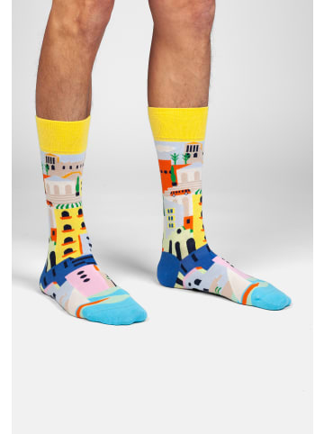 DillySocks Socken Vacation Mode On in Gelb Blau Weiss Beige