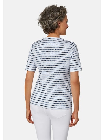 GOLDNER Kurzgröße:  Ringelshirt mit aufregendem Motiv in weiß / marine