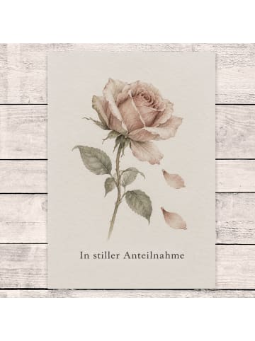 Trauerspruchkarte Rose tröstlich Design mit Spruch in Weiß