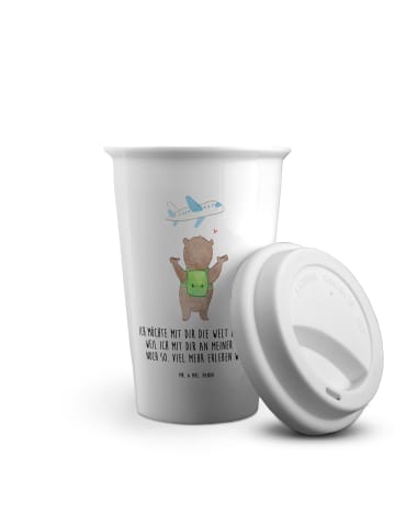 Mr. & Mrs. Panda Kaffeebecher Bär Flugzeug mit Spruch in Weiß