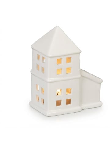 relaxdays Teelichthaus in Weiß - (B)9,5 x (H)11,5 x (T)6 cm