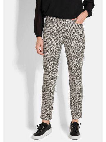 GOLDNER Kurzgröße:  Slim Fit Printhose mit hohem Bund in beige / schwarz / gemustert