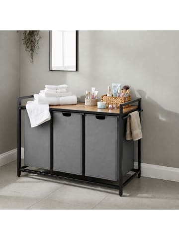 relaxdays Wäschesammler in Grau/ Natur - (B)109,5 x (H)73,5 x (T)33 cm