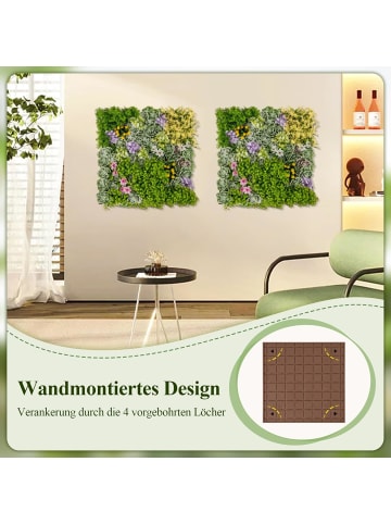 COSTWAY 2er Set Künstliche Hecke Pflanzenwand 50 x 50 cm in Grün