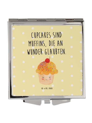 Mr. & Mrs. Panda Schminkspiegel Cupcake mit Spruch in Gelb Pastell