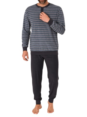 NORMANN Frottee Pyjama Schlafanzug Bündchen Streifen - 67656 in hellblau