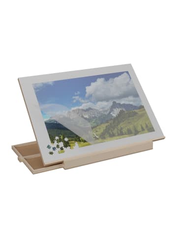 relaxdays Puzzlebrett in Natur/ Grau - (B)79 x (H)6,5 x (T)56 cm