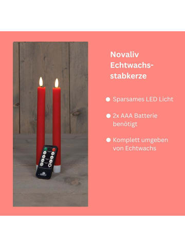 Novaliv Stabkerzen LED mit Timer ROT 4 Stück ROT indoor - 6 Stunden - ECHTWACH in Rot