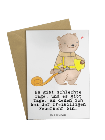 Mr. & Mrs. Panda Klappkarte Bär Freiwillige Feuerwehr mit Spruch in Weiß