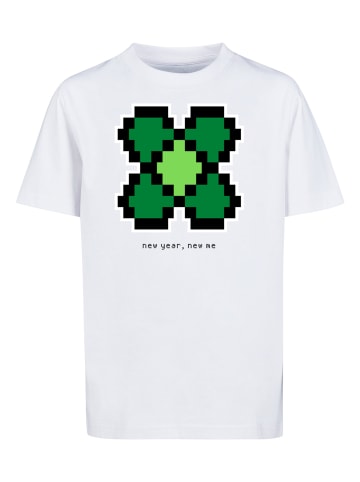 F4NT4STIC T-Shirt Silvester Happy New Year Pixel Kleeblatt in weiß