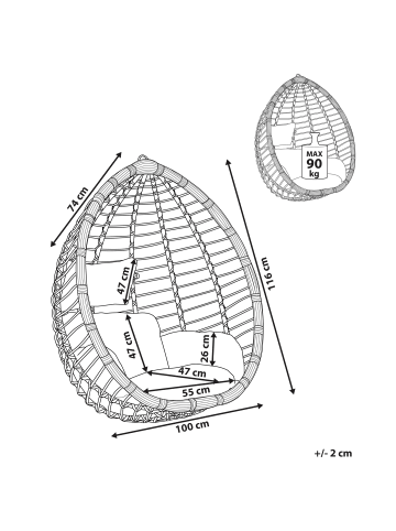 Beliani Hängesessel TOLLO in Grau - (W) 100 x (H) 116 x (L) 74 cm