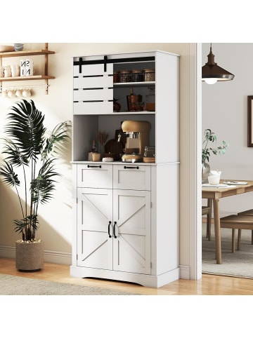 COSTWAY Küchenschrank mit Steckdose 80 x 40 x 180 cm in Weiß