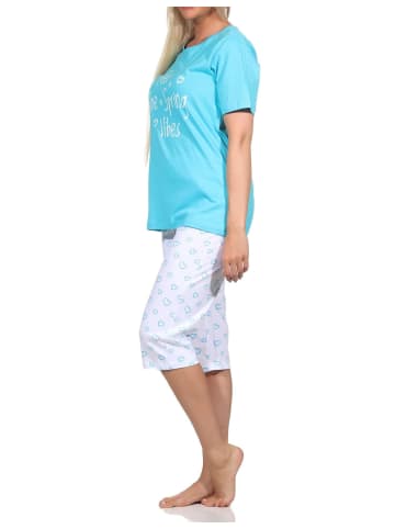 NORMANN Schlafanzug kurzarm Capri Pyjama Pyjamahose Herz print - 85062 in hellblau