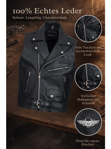 PAULGOS Lederweste Biker Kutte Echtleder BW2 in schwarz