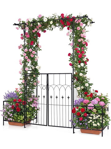COSTWAY Rosenbogen mit Tür 200 x 56 x 206 cm in Schwarz