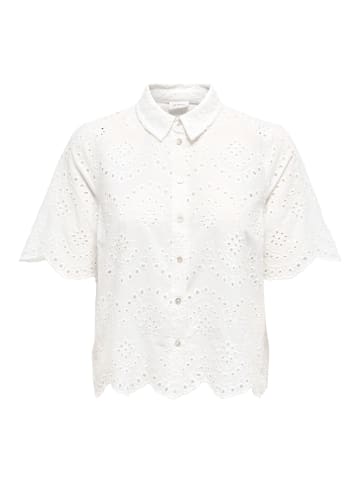 ONLY Kurzarm Bluse Kentkragen Knopfleiste Bestickt in Weiß