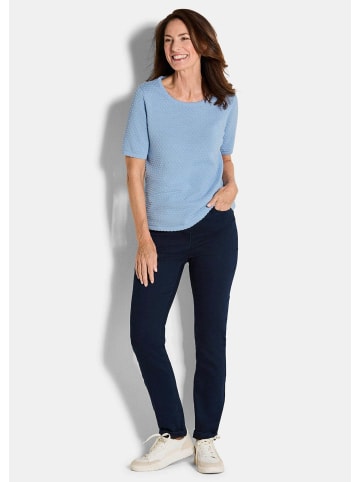 GOLDNER Kurzgröße:  Halbarm Strickshirt mit Rundhals in hellblau