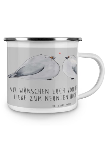 Mr. & Mrs. Panda Camping Emaille Tasse 9. Hochzeitstag Keramikho... in Heather Grey