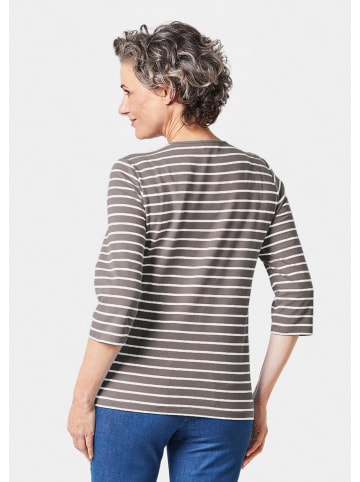 GOLDNER Kurzgröße:  Buntgewirktes Ringelshirt in taupe / weiß / geringelt