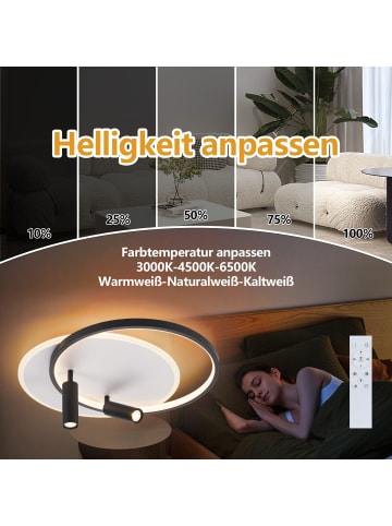 ZMH Deckenleuchte LED rund in schwarz und weiß mit 2-flammige Spot dimmbar L 50cm