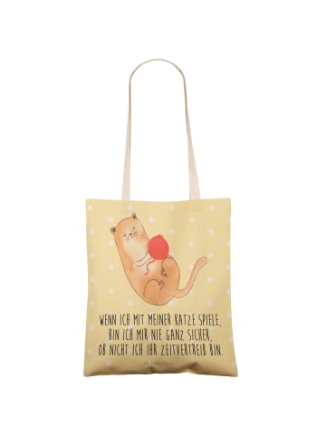 Mr. & Mrs. Panda Tote Bag Katze Wolle mit Spruch in Gelb Pastell