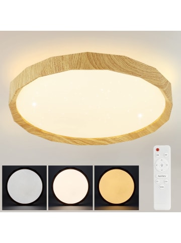 ZMH Deckenleuchte LED in Beige Holz rund 3000-6000K dimmbar 43W Ø40cm