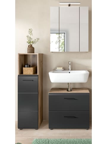 Inn.Furn Badmöbel-Set 3-teilig schwarz matt, Nox Eiche, Badkombination 105 x 185 cm