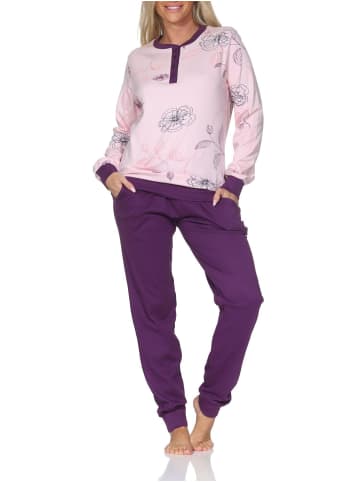 NORMANN Langarm Interlock Schlafanzug Langarm Florale Optik in rosa