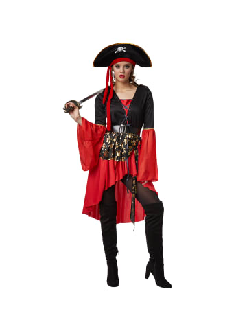 tectake Kleid im Vokuhila-Stil mit abgesetztem Totenkopfmuster, schwarz/rot